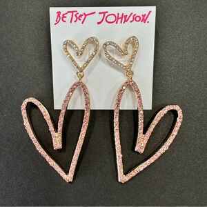 NWT Betsey Johnson Pave Heart Drop Earrings